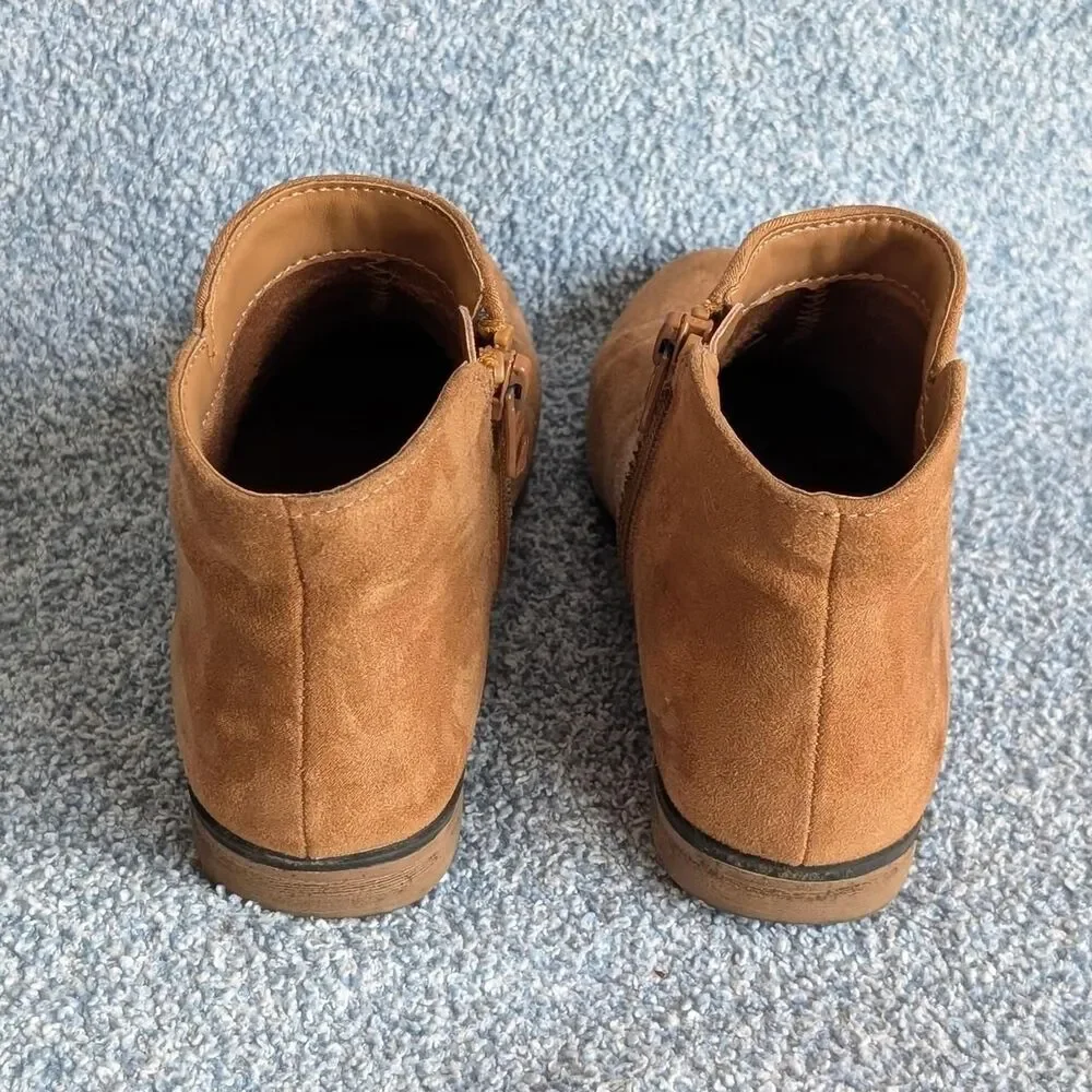 Cat & Jack Girls Size 11 Brown Faux Suede Side Zip Penelope Ankle Boots